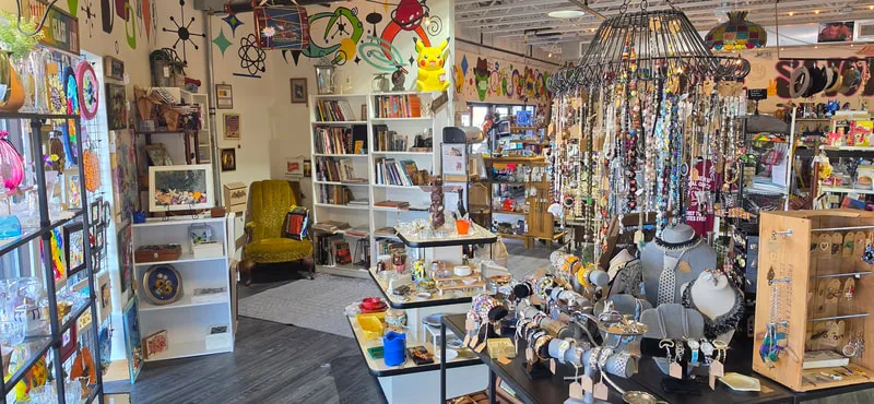 Handcrafted goods and vintage finds side by side