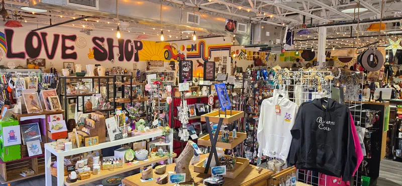 Vintage and antique displays inside the marketplace